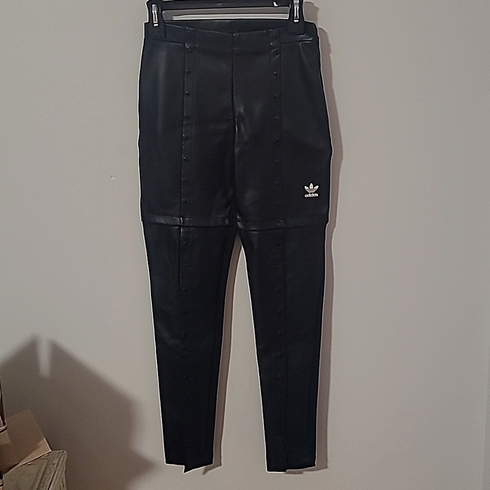 Adidas Always Original Pants Faux Leather Snap Button Slim